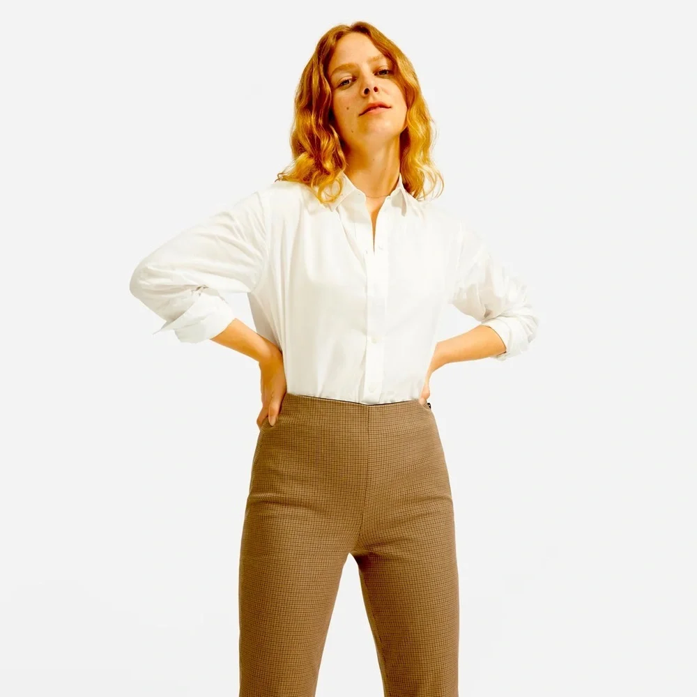Everlane Kick Crop Work Pant Size 4 Retro Brown Houndstooth Ponte Stretch